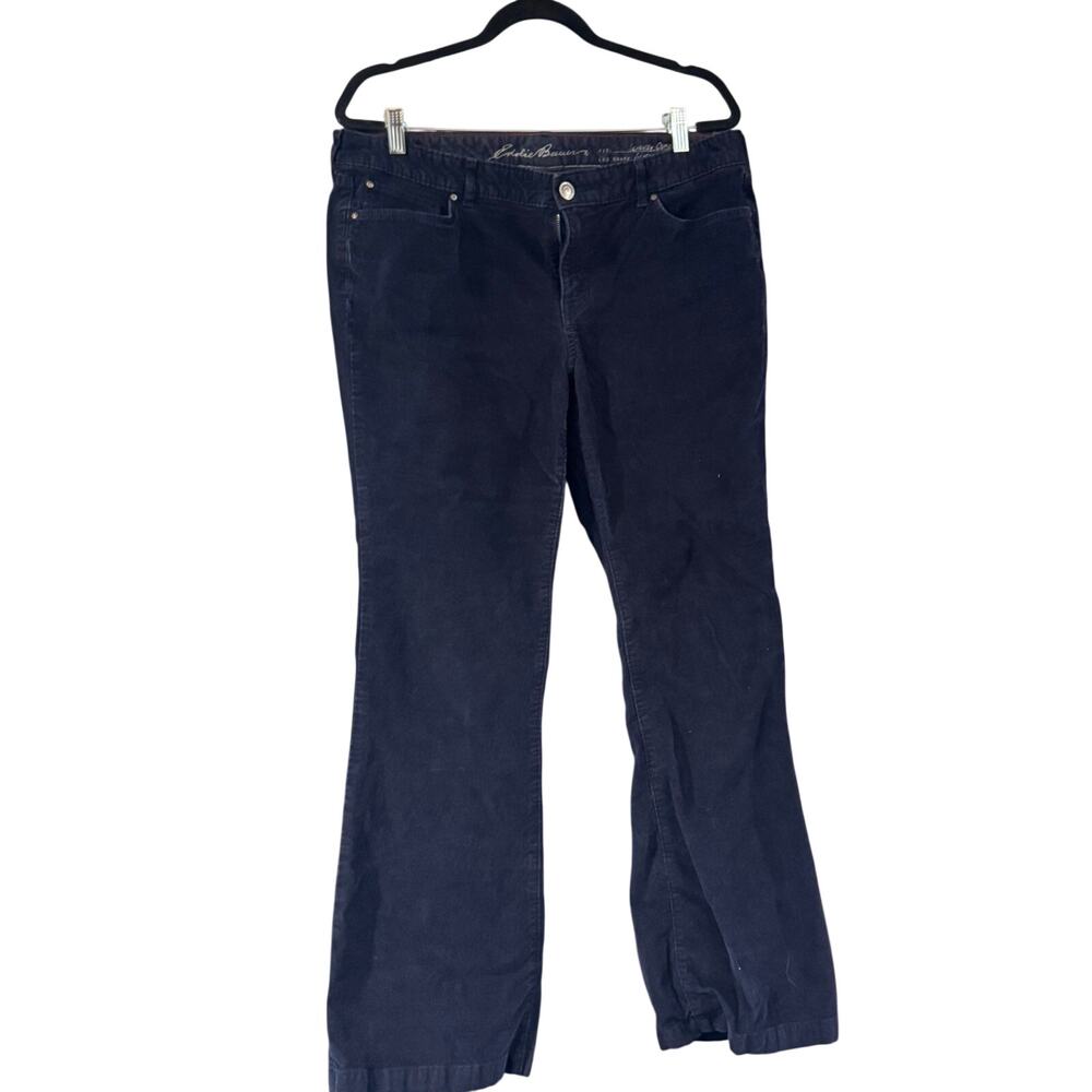 Eddie Bauer Women’s Navy Blue Curvy Flare Corduroy Jeans Size 14 Flap Pockets